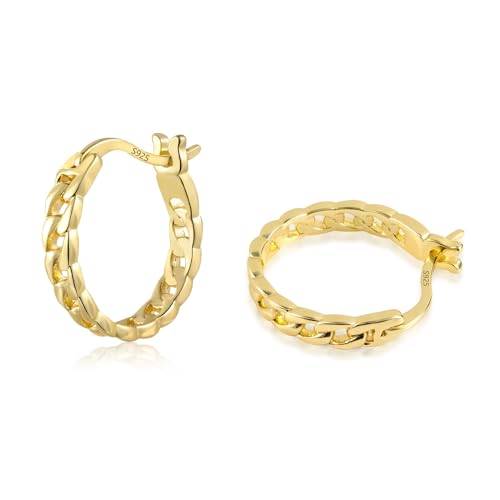 Gold Creolen Ohrringe für Damen, Sterlingsilber Kleine Huggie Ohrringe Kette Huggie Creolen für Damen Silber Ohrringe hypoallergen S925 Creolen Schmuck Geschenk von KISSPAT