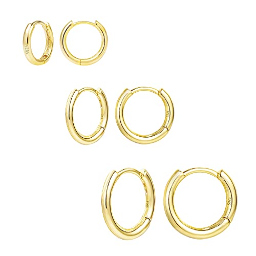 KISSPAT Klassisch Ohrringe Damen, 3 Paar Schick und Leicht Ohrringe Creolen Kreis Ohrringe mit Geschenke Box, Durchmesser-16mm 20mm 30mm (Gold) von KISSPAT