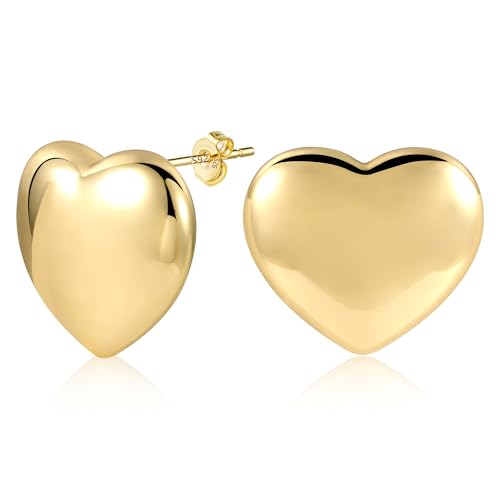 Gold Ohrringe Herz Ohrstecker für Damen, Große Klobige Ohrstecker Sterling Silber Große Love Herz Ohrstecker Hypoallergen Dicke Ohrringe Statement Herz Ohrringe Ohrstecker 28 mm von KISSPAT