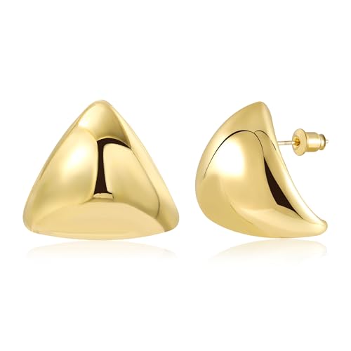 Gold Ohrringe Dreieck Ohrstecker für Damen, Große Klobige Ohrstecker Sterling Silber Große Dreieck Ohrstecker Hypoallergen Große Dicke Ohrringe Statement Dreieck Ohrringe Ohrstecker Damen Mädchen von KISSPAT