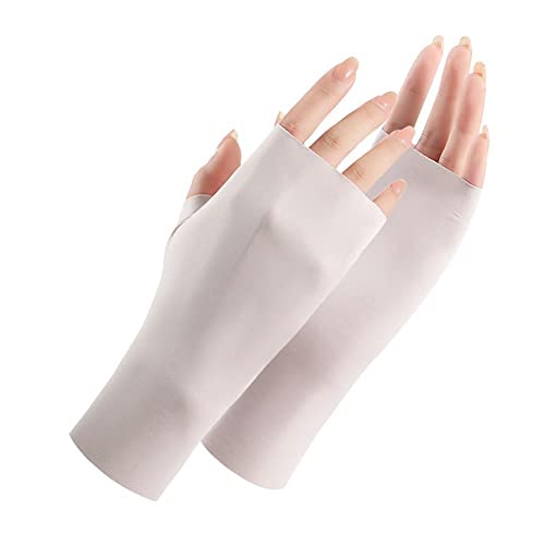 KITPIPI Fingerlose Sommerhandschuhe, UV-Handschuhe, einfarbig, Sonnenschutz, Fingerhandschuhe, atmungsaktiv, dünne Handschuhe, halbe Seide, 20 cm, H2J7 I, beige, Einheitsgröße von KITPIPI