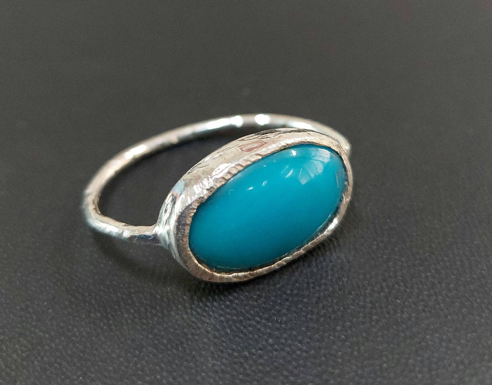 925 Arizona Türkis Frauen Silber Ring/Seltene Farbe Des Natürlichen Gehämmerter Silberschmuck, Weihnachtsgeschenk Silberring, Verlobungsring von KJEWELRYACCESSORIES