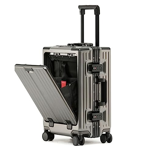 KJHYYPP Leichtes Spinnerrad-Gepäck, Handgepäck, USB-Ladeschnittstelle, klappbarer Getränkehalter, TSA-Zollschloss, für Damen (weiß 20 Zoll) (Grey 20 in) von KJHYYPP