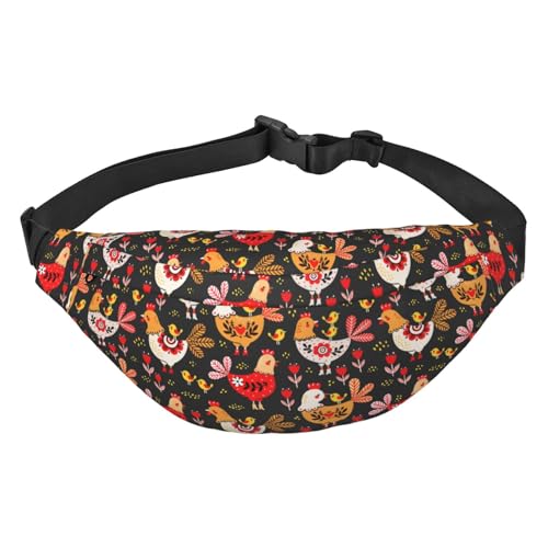 Bauchtasche für Damen und Herren, bunte Schmetterlinge, große Umhängetasche, Gürteltasche für Workout, Wandern, Laufen, Reisen, Buntes Hühner-Boho-Ethno-Muster, buntes Hahn-Huhn-Boho-Ethno-Muster, Bauchtasche für Damen und Herren, bunte Schmetterlinge, große Umhängetasche, Gürteltasche für Workout, Wandern, Laufen, Reisen, Buntes Hühner-Boho-Ethno-Muster, buntes Hahn-Huhn-Boho-Ethno-Muster, von KKKKKOUU