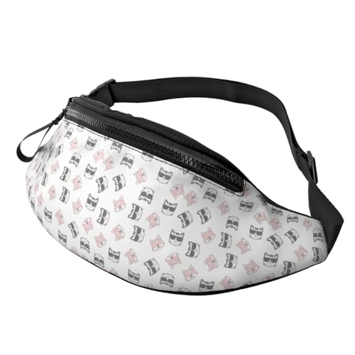 Crossbody-Bauchtasche für Damen und Herren, klassische rosafarbene schwarze Linien, niedliche Katze, Laufgürteltasche, Reise-Hüfttasche für Damen und Herren, Schwarz , Einheitsgröße, Hüfttaschen Crossbody-Bauchtasche für Damen und Herren, klassische rosafarbene schwarze Linien, niedliche Katze, Laufgürteltasche, Reise-Hüfttasche für Damen und Herren, Schwarz , Einheitsgröße, Hüfttaschen von KKKKKOUU