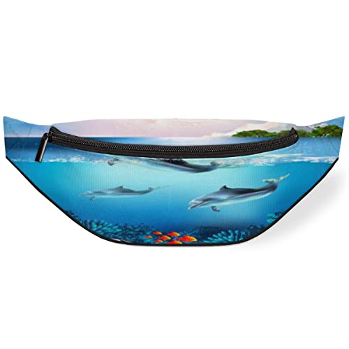 Hüfttasche mit Delfinmotiv für Damen und Herren, Seefischkoralle, verstellbarer Gürtelriemen für Reisen, Laufen, Wandern, Wandern, Radfahren, Schwarz , Einheitsgröße, Hüfttaschen Hüfttasche mit Delfinmotiv für Damen und Herren, Seefischkoralle, verstellbarer Gürtelriemen für Reisen, Laufen, Wandern, Wandern, Radfahren, Schwarz , Einheitsgröße, Hüfttaschen von KKKKKOUU