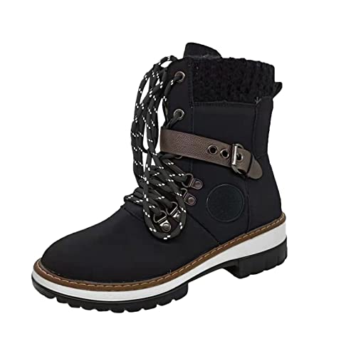 Däumling Jungen Schmal Stiefeletten für Damen, Schneestiefel, strapazierfähig, im Freien, warm halten, Winter, Reißverschluss, kurze Stiefel, Damen, warme Stiefel Damen Futter (Black, 39) von KKvoPiQ