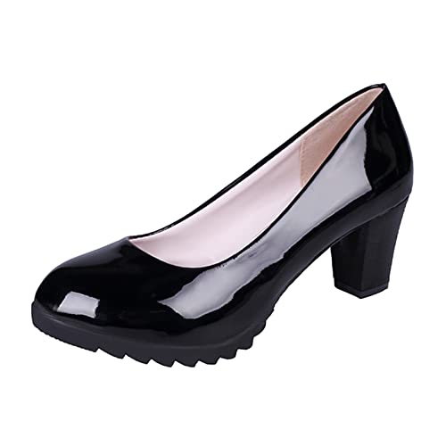 KKvoPiQ Ausgefallene Schuhe für Damen Damenschuhe Sole Single Single Schuhe Schuhe Mode Mittlerer Absatz Damen Damenstiefel Damen Stiefeletten Lack (Black, 38) von KKvoPiQ