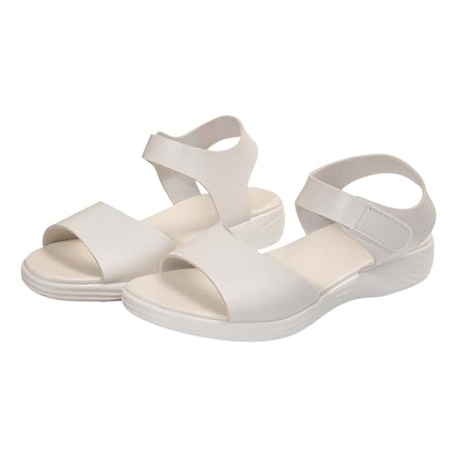 KKvoPiQ Damen Casual Paste Flache römische Schuhe Sommermode Damen Sandalen Damen Sandalen Absatz (White, 36) von KKvoPiQ