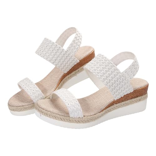 KKvoPiQ Damen Casual Side Buckle Slope Bottom Römische Schuhe Sommermode Damen Sandalen Damen Slope Heel Sandalen Damen Outdoor Schuhe 40 (White, 41) von KKvoPiQ