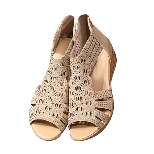 KKvoPiQ Damen Casual Side Hollow Slope Bottom Römische Sandalen Sommermode Damen Sandalen Sandalen Damen Geschlossen Vorne (Beige, 38) von KKvoPiQ