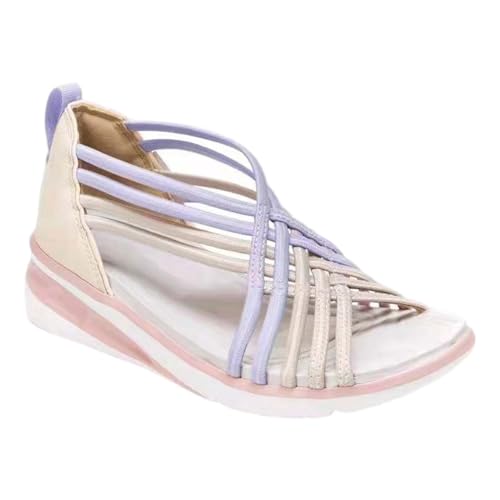 KKvoPiQ Damen Casual Stretchy Slope Bottom Römische Schuhe Sommermode Damen Sandalen Schuhe 36 Damen (Purple, 36) von KKvoPiQ