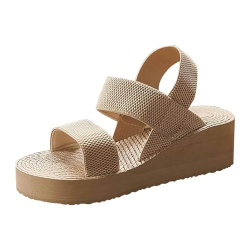 KKvoPiQ Damen Casual elastische Schnalle flache römische Schuhe Sommermode Damen Sandalen Extra Breite Schuhe Damen Elegant (Beige, 40) von KKvoPiQ