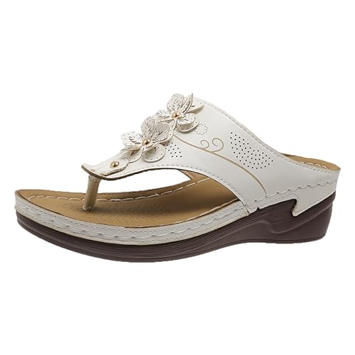 KKvoPiQ Damen-Hausschuhe für Frühjahr/Sommer, rutschfest, lässig, modisch, flacher Boden, Hangabsatz, Fischgrätenmuster Schwarze Damen Schuhe Sommer (White, 38) von KKvoPiQ