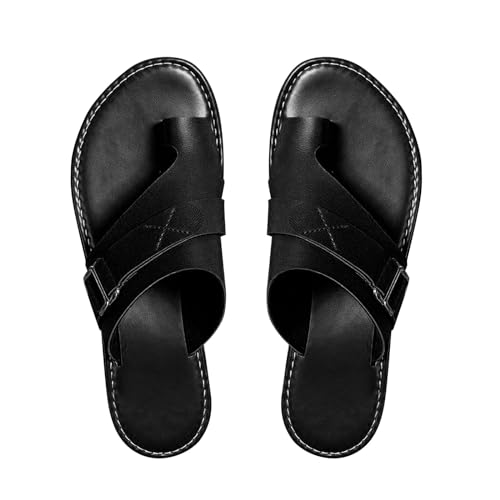 KKvoPiQ Damen-Hausschuhe im Frühling/Sommer, einfarbig, zum Ziehen der Gürtelschnalle, atmungsaktiv, große Hausschuhe mit flachem Boden Keilabsatz Schuhe Damen Sommer Hoch (Black, 38) von KKvoPiQ