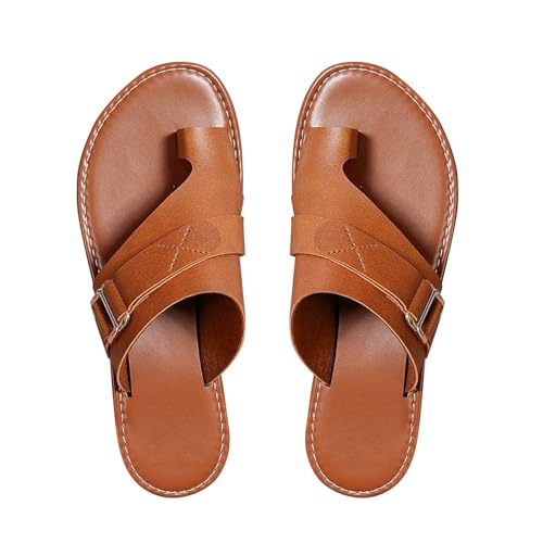 KKvoPiQ Damen-Hausschuhe im Frühling/Sommer, einfarbig, zum Ziehen der Gürtelschnalle, atmungsaktiv, große Hausschuhe mit flachem Boden Keilabsatz Schuhe Damen Sommer Hoch (Brown, 37) von KKvoPiQ