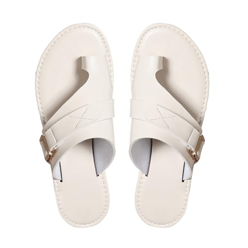 KKvoPiQ Damen-Hausschuhe im Frühling/Sommer, einfarbig, zum Ziehen der Gürtelschnalle, atmungsaktiv, große Hausschuhe mit flachem Boden Keilabsatz Schuhe Damen Sommer Hoch (White, 37) von KKvoPiQ