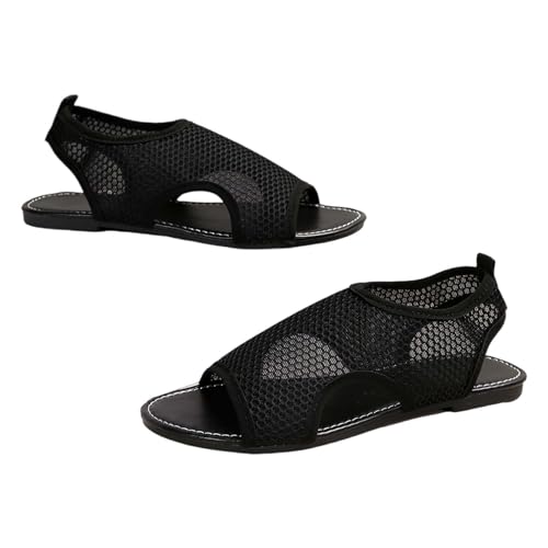 KKvoPiQ Damen-Sandalen aus Strick, atmungsaktiv, weicher Boden, gestreifter Mesh-Komfort Keilabsatz Schuhe Damen Winterstiefel (Black, 36) von KKvoPiQ