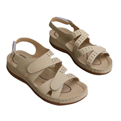 KKvoPiQ Damen-Sandalen für Frühjahr/Sommer mit dicker Sohle, hohlem Hang und römischen einfarbigen, atmungsaktiven Sandalen mit offener Zehenpartie Keilabsatz Schuhe Damen Sneaker 41 (White, 37) von KKvoPiQ