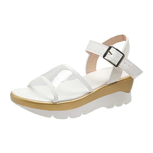 KKvoPiQ Damen-Sandalen für Frühling/Sommer, groß, lässig, dicke Sohle, transparente Spitze Keilabsatz Schuhe Damen Sommer Schwarz (White, 40) von KKvoPiQ