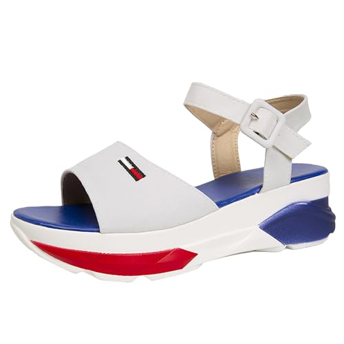 KKvoPiQ Damen-Sandalen für Frühling/Sommer, lässig, Schnalle, mittlerer Absatz, offener Zehenbereich, dicke Sohle Schuhe Damen Gummistiefel (White, 42) von KKvoPiQ