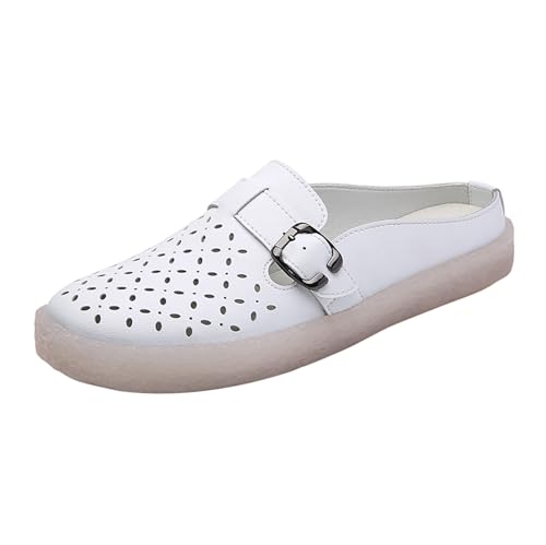 KKvoPiQ Damen-Schuhe mit rundem Zehenbereich und niedrigem Oberteil, einfarbig, hohl, atmungsaktiv, Flache Schuhe, Freizeitschuhe Schuhe Mit Rollen Damen 37 (White, 36) von KKvoPiQ