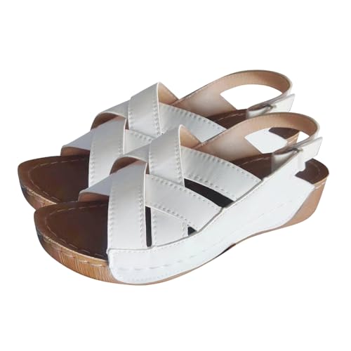 KKvoPiQ Damen-Sommer-Fischmaul-Sandalen, Strandsandalen mit Schrägabsatz Jack Sandalen Damen 39 (White, 39) von KKvoPiQ