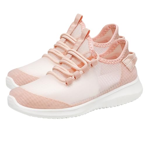 KKvoPiQ Damen Sommer Fly Woven leichte Mesh atmungsaktive und Bequeme Schnür-Sportschuhe Freizeitschuhe Krankenschwester Schuhe Damen 38 (Pink, 38) von KKvoPiQ