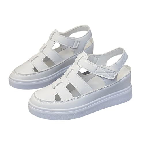 KKvoPiQ Damen Sommer Slope Heel Dicke Sohle Baotou Vielseitige hohle Freizeitsandalen Damen Keilabsatz Schuhe Schwarz (White, 38) von KKvoPiQ