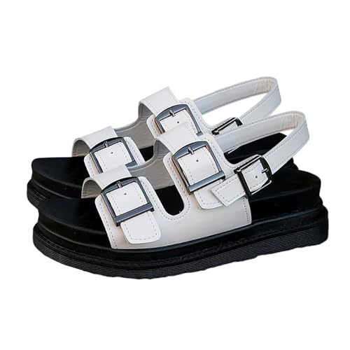 KKvoPiQ Damen Sommer römische dicke untere Schnalle lässige Sportsandalen Damen Sandalen Keilabsatz (White, 35) von KKvoPiQ