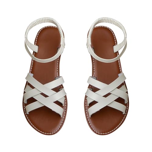 KKvoPiQ Damen Sommermode Flache Schuhe Koreanische Ausgabe Sandalen Römische Schuhe Strandschuhe Schuhe Damen Plateau Blau (White, 42) von KKvoPiQ