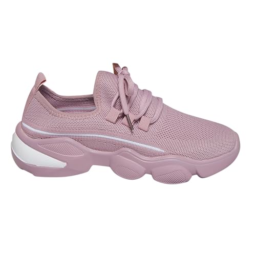 KKvoPiQ Damen-Sportschuhe mit dicken Sohlen, Fliegengewebe, atmungsaktiv, runder Zehenbereich, zum Binden, Farbblockierung, Einzelschuhe, Freizeitschuhe Schuhe Wasserdicht Damen (Red, 37) von KKvoPiQ