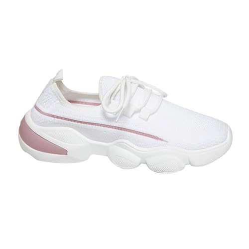 KKvoPiQ Damen-Sportschuhe mit dicken Sohlen, Fliegengewebe, atmungsaktiv, runder Zehenbereich, zum Binden, Farbblockierung, Einzelschuhe, Freizeitschuhe Schuhe Wasserdicht Damen (White, 41) von KKvoPiQ