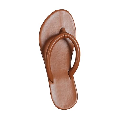 KKvoPiQ Damen Strand-Tanga-Hausschuhe, hohl, lässig, Clip-Toe-Hausschuhe, flache Schuhe, Vintage-Sandalen Damen compatible with Motorrad Schuhe (Brown, 39) von KKvoPiQ