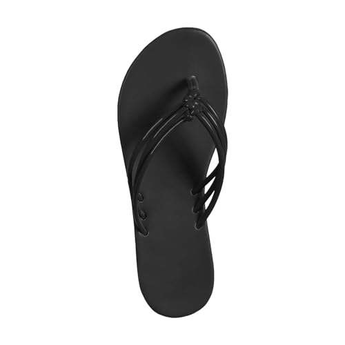 KKvoPiQ Damen Strand-Tanga-Hausschuhe, hohl, lässig, Clip-Toe-Hausschuhe, flache Schuhe, Vintage-Sandalen Schuhe Damen Schmal (Black, 37) von KKvoPiQ