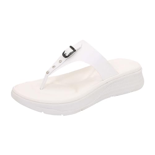 KKvoPiQ Damen-Strandsandalen, dicker Boden, Slope-Absatz, Clip-Toe-Sandalen, lässig, einfache Strandschuhe, Damen-Flip-Flops Blaue Schuhe Damen Flach (White, 37) von KKvoPiQ