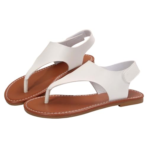 KKvoPiQ Damen-Strandsandalen, hohle lässige Hausschuhe, flache Schuhe, Retro-Sandalen Silber Schuhe Damen Absatz (White, 41) von KKvoPiQ