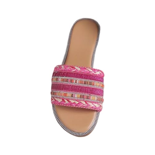 KKvoPiQ Damen-Strandsandalen, hohle lässige Hausschuhe, flache Schuhe, Retro-Sandalen Transparente Schuhe Damen Mit Absatz (Hot Pink, 37) von KKvoPiQ