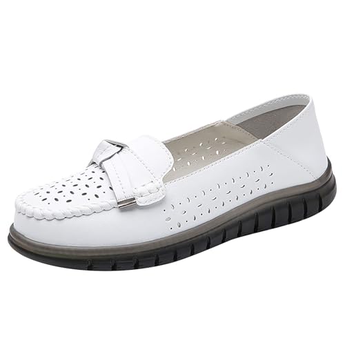 KKvoPiQ Einfarbige, lässige, Hohle, rutschfeste, atmungsaktive und vielseitige Freizeitschuhe für Damen Schuhe Einlagen Damen (White, 37) von KKvoPiQ