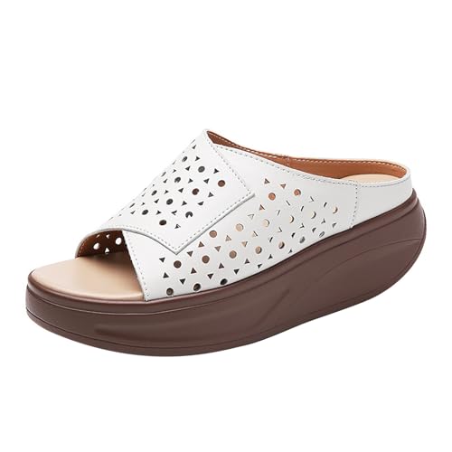 KKvoPiQ Einfarbige, modische, Flache Hausschuhe für Damen, Hohldesign, lässige Hausschuhe mit dicken Sohlen wasserdichte Schuhe Damen 39 (White, 37) von KKvoPiQ