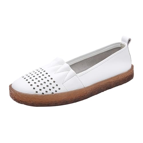 KKvoPiQ Einfarbige Flache Schuhe für Damen, hohl, atmungsaktiv, modisch und lässig Fahrrad Schuhe Damen 38 (White, 35) von KKvoPiQ