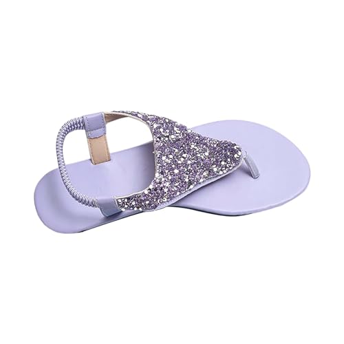 KKvoPiQ Flache Damensandalen, lässige Glitzer-Pailletten-Sandalen, Clip-Toe-Pailletten-Sandalen Schuhe Damen Badelatschen (Purple, 37) von KKvoPiQ