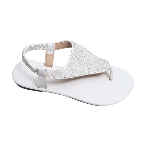 KKvoPiQ Flache Damensandalen, lässige Glitzer-Pailletten-Sandalen, Clip-Toe-Pailletten-Sandalen Schuhe Damen Badelatschen (White, 38) von KKvoPiQ