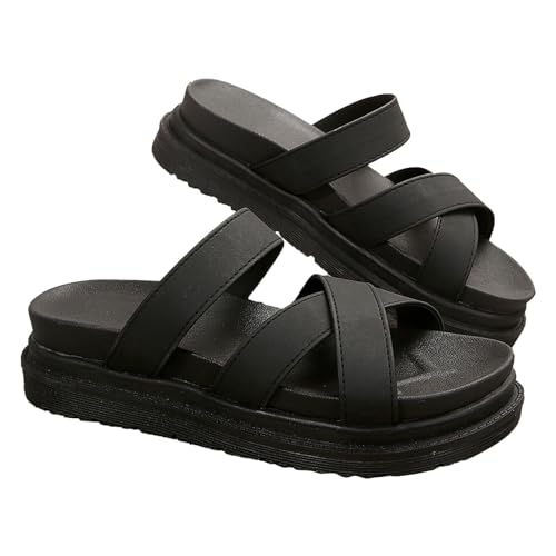 KKvoPiQ Frauen 2024 Große Größe Casual Mit Flache Hausschuhe Dicken Boden Reine Farbe Außenhandel Mund Yoga Schuhe Damen Antirutsch (Black, 36) von KKvoPiQ