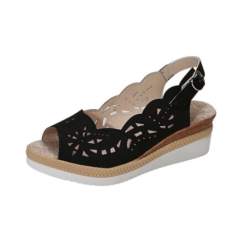 KKvoPiQ Frauen Casual Seite Hohl Gürtel Schnalle Slope Bottom Römische Schuhe Sommer Sandalen Bunte Schuhe Damen 42 (Black, 40) von KKvoPiQ