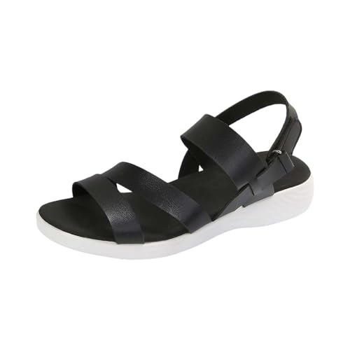 KKvoPiQ Frauen Casual Seite Hohl Gürtel Schnalle Slope Bottom Römische Schuhe Sommer Sandalen Sexy Damen Schuhe Mit Absatz (Black, 37) von KKvoPiQ