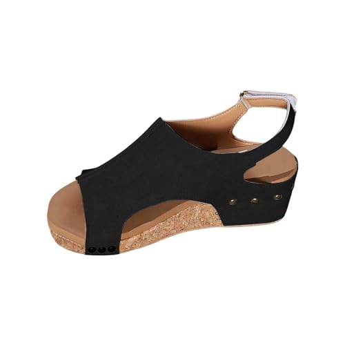 KKvoPiQ Frauen Casual Seite Hohl Gürtel Schnalle Slope Bottom Römische Schuhe Sommer Sandalen Vital Schuhe Damen 38 (Black, 43) von KKvoPiQ