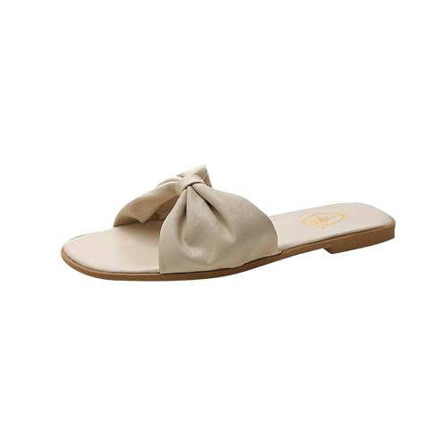 KKvoPiQ Frauen tragen Flip-Flops mit flachem Boden für den Sommer, Strandschuhe, flache Absätze und Sandalen S Sandalen Damen (White, 37) von KKvoPiQ