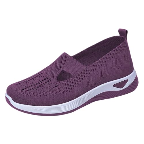 KKvoPiQ Gewebte orthopädische, atmungsaktive, weiche Damenschuhe zum Gehen, Slip-on-Schaumstoffschuhe, Hände schlüpfen in Sneakers, Fußgewölbeunterstützung Outdoor Schuhe Damen Gefüttert (Purple, 37) von KKvoPiQ