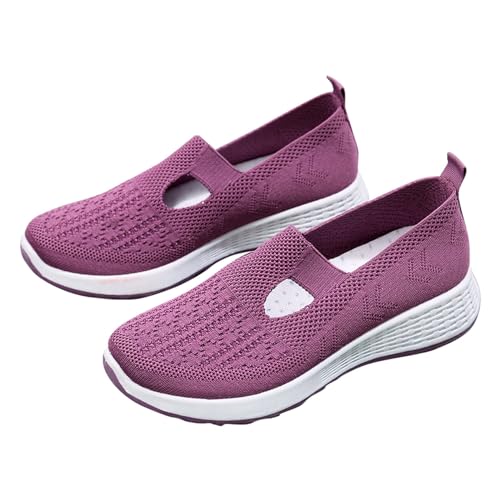 KKvoPiQ Gewebte orthopädische, atmungsaktive, weiche Damenschuhe zum Gehen, Slip-on-Schaumstoffschuhe, Hände schlüpfen in Sneakers, Fußgewölbeunterstützung Schuhe Damen Gelb 36 (Purple, 40) von KKvoPiQ